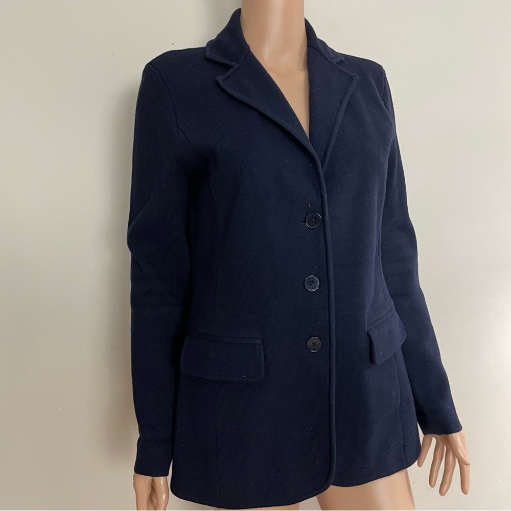 Women's LAUREN Ralph Lauren NAVY BLUE Fine SWEATER KNIT Blazer SUIT JACKET  M